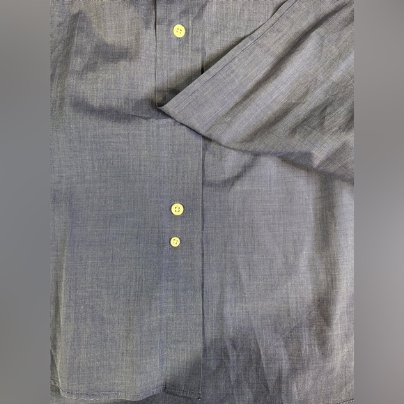 Faconnable Denim Blue Short Sleeve Button Down Dress Shirt Logo Pocket Work XL - Picture 7 of 8